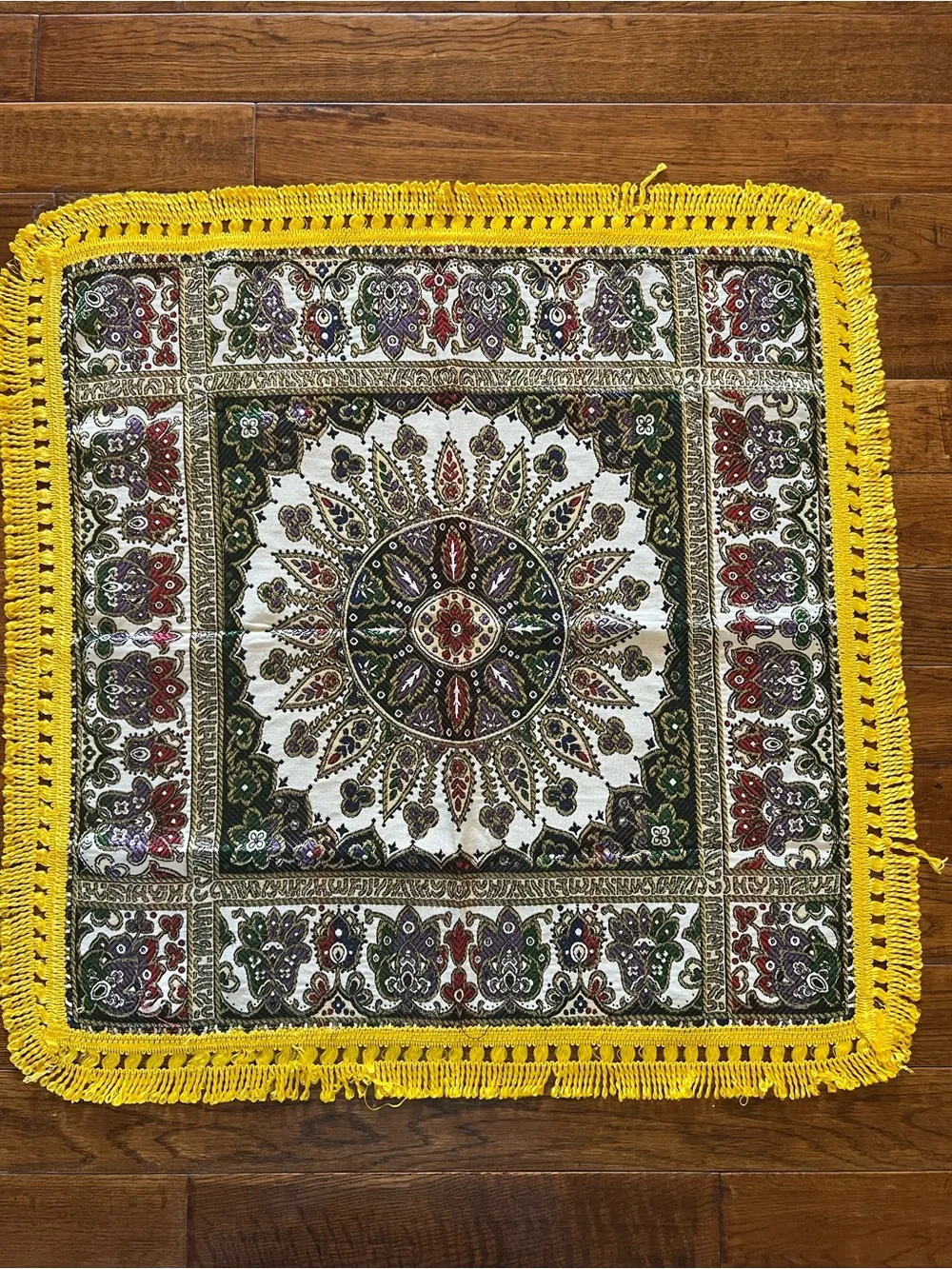 Moroccan Table Topper Floral with Fringe Tablecloth Accent Decor Multicolor 32”